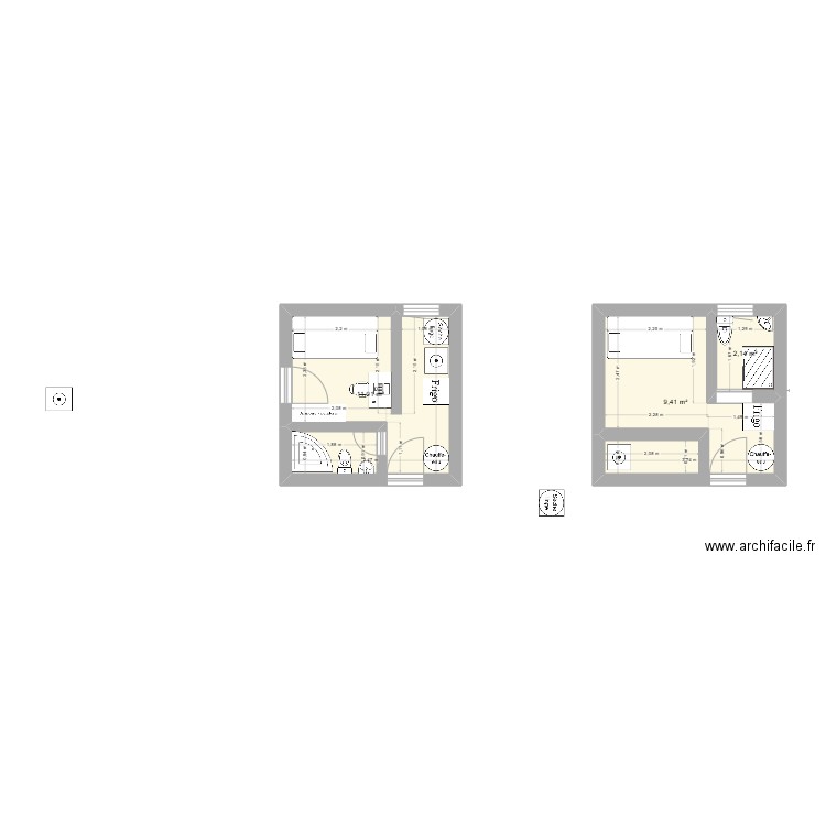 garage. Plan de 3 pièces et 23 m2
