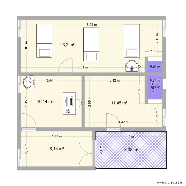 Bloc infirmerie  Agrandi. Plan de 7 pièces et 63 m2