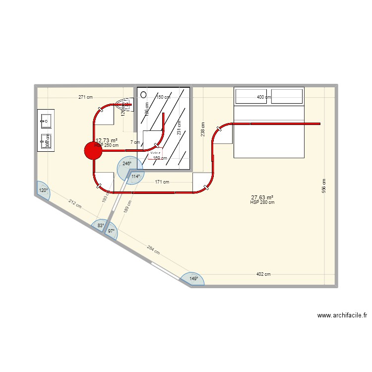 FRAGNAUD AIGUILLAGE . Plan de 2 pièces et 40 m2