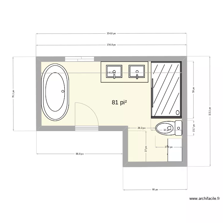 salle de toilette. Plan de 