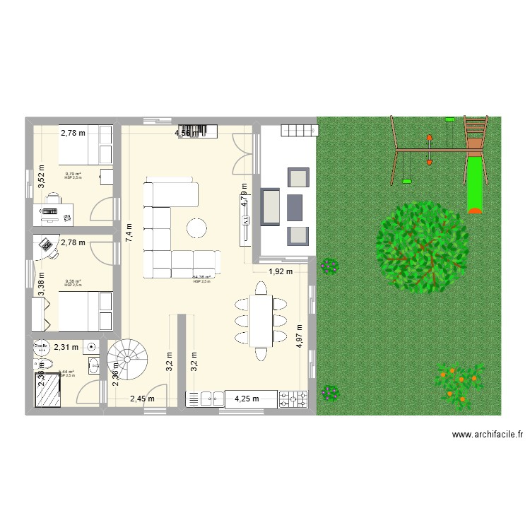 bakista. Plan de 4 pièces et 79 m2