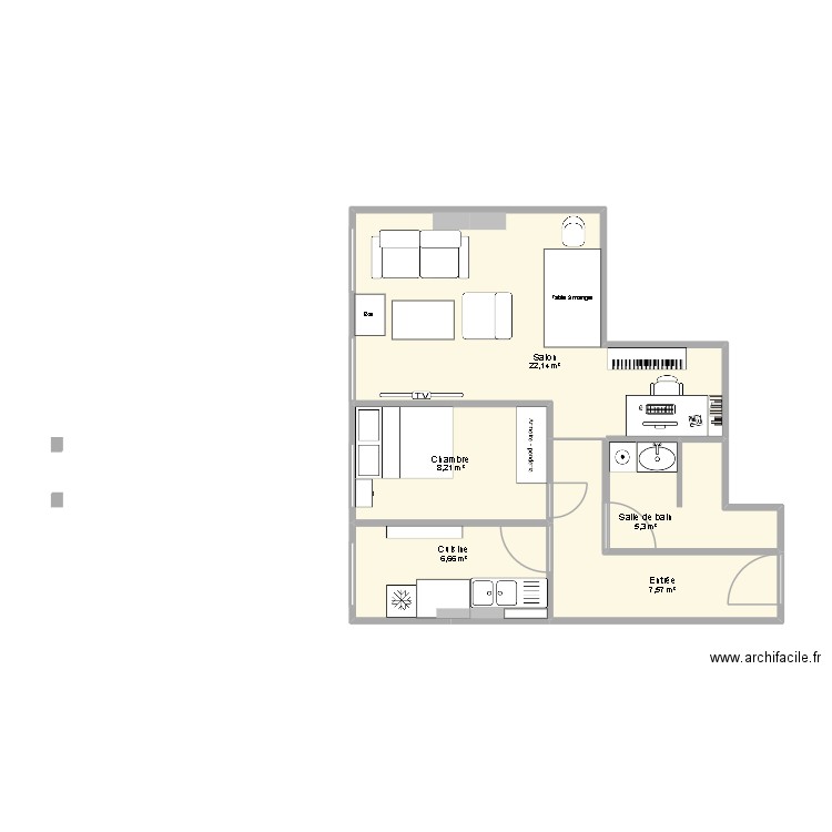 Appart. Plan de 5 pièces et 50 m2
