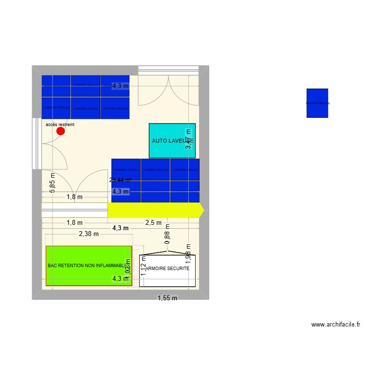 Laverie. Plan de 1 pièce et 23 m2