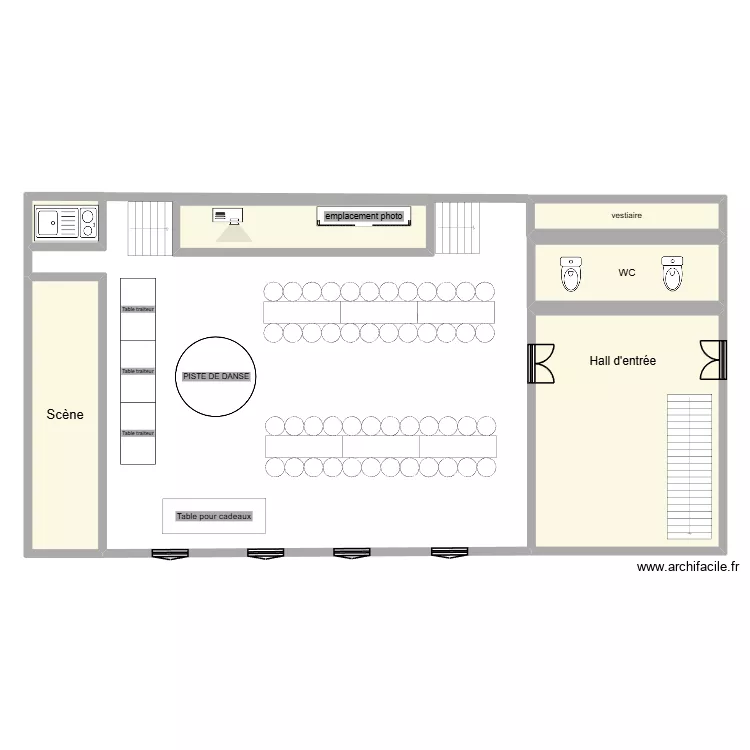 SALLE DES F&Euml;TES. Plan de 6 pièces et 121 m²