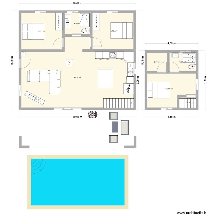 Maison 94 m² avec étage. Plan de 8 pièces et 94 m2