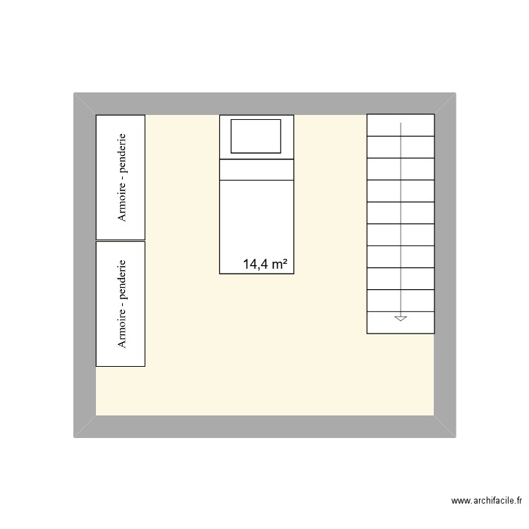 3e étage. Plan de 1 pièce et 14 m2