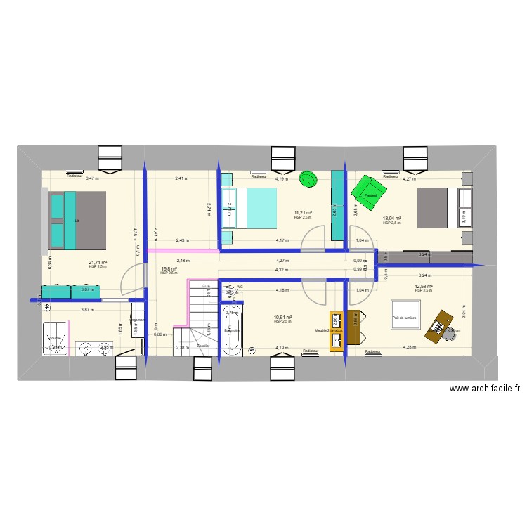 Nico-Emilie-R+1. Plan de 8 pièces et 180 m2
