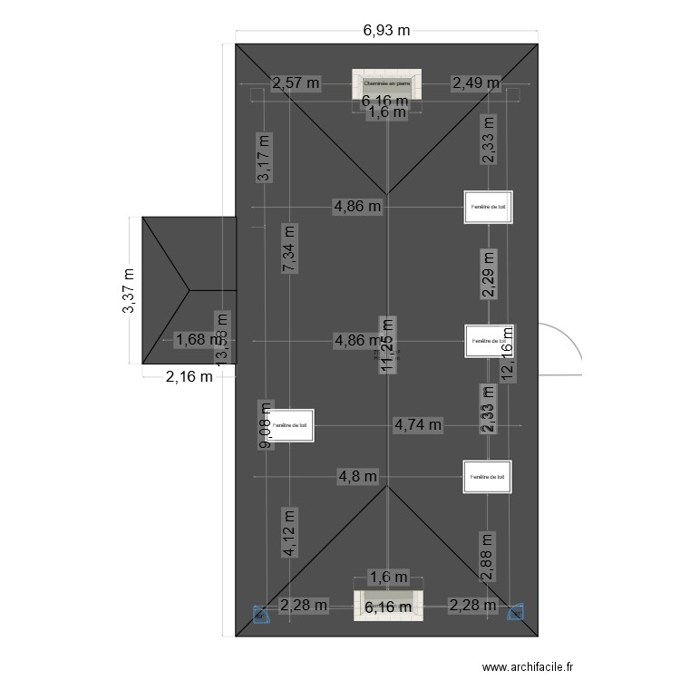 girgols. Plan de 1 pièce et 75 m2