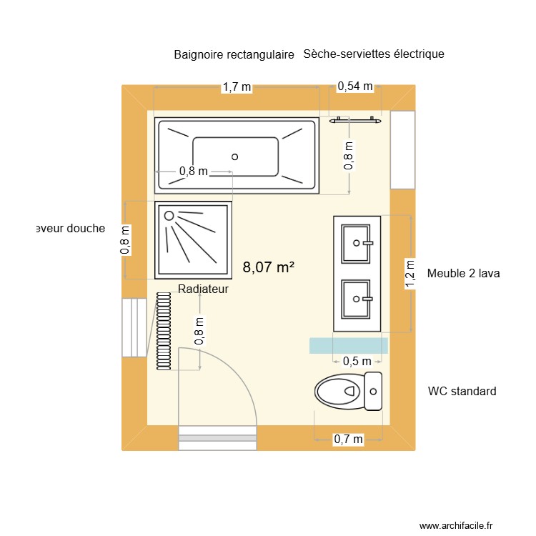 SALLE DE BAIN DOUCHE BAIGNOIRE WC DBLE VASQUE. Plan de 0 pièce et 0 m2