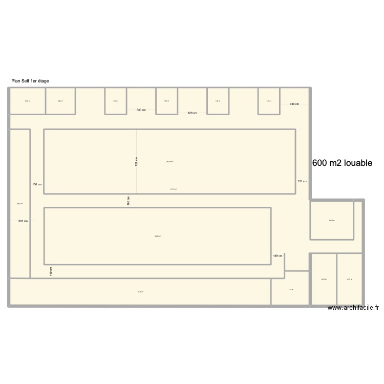 Plan self 1er étage. Plan de 15 pièces et 1269 m2