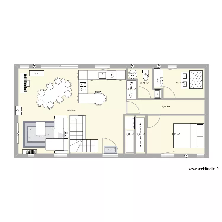 plan maison 3 RDC. Plan de 8 pièces et 66 m²