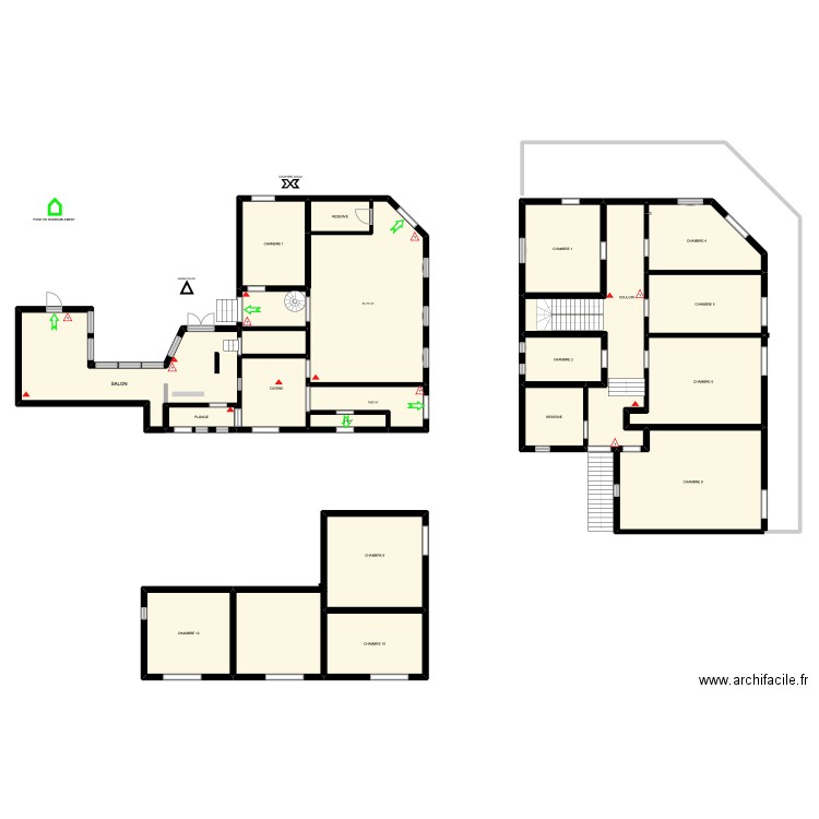 plan intervention. Plan de 19 pièces et 420 m2