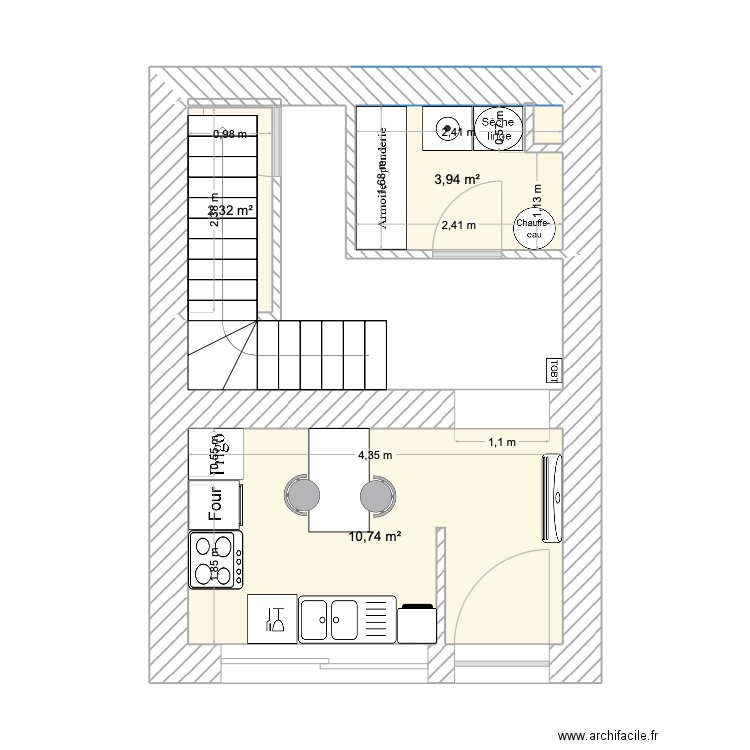 Rdc. Plan de 3 pièces et 17 m2