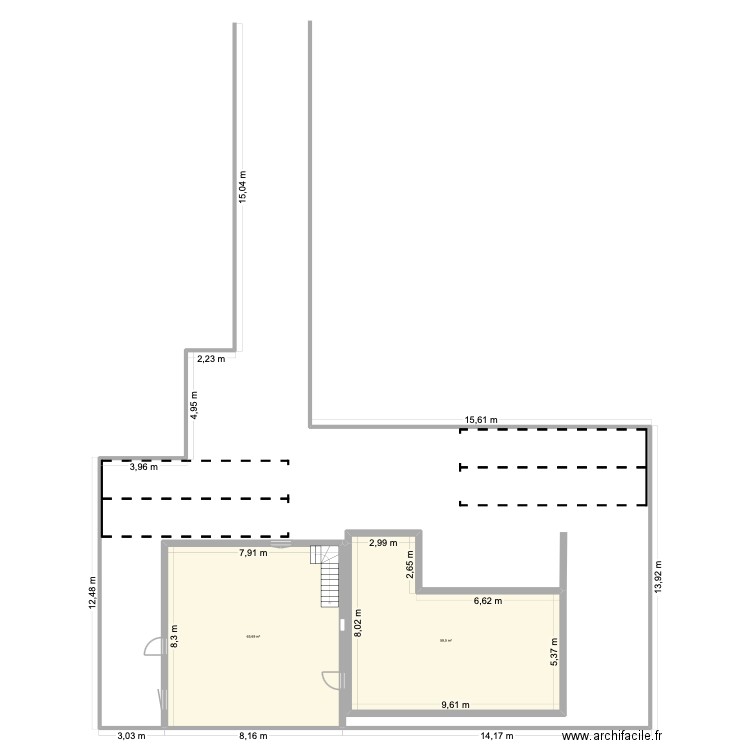 Plan de reconstruction murs. Plan de 2 pièces et 125 m2