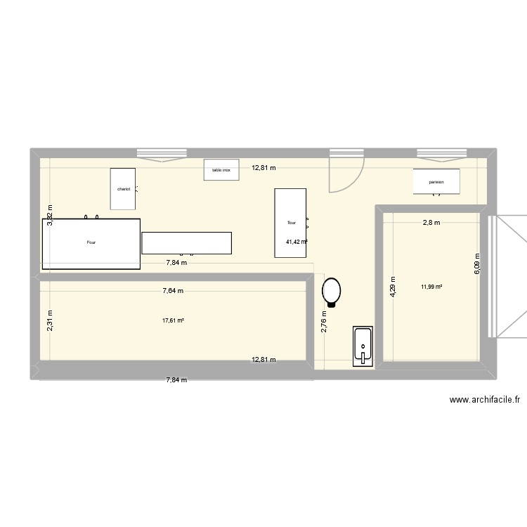 Local Kerg v2 four long. Plan de 3 pièces et 86 m2