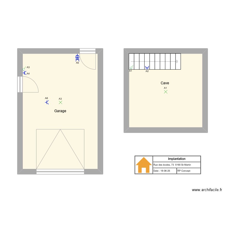 Implantation Justine 1. Plan de 2 pièces et 36 m2