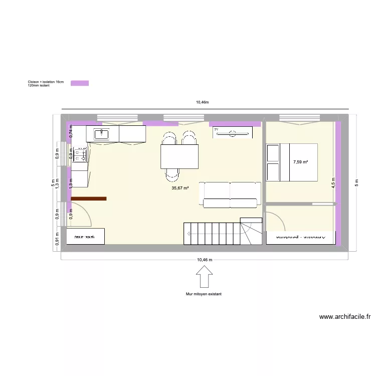 plan APPart 1 nouveau avec chambre rdc. Plan de 2  et 43 m²