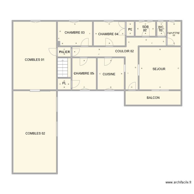 PLAN ETAGE GALICIAN PLB. Plan de 17 pièces et 96 m2