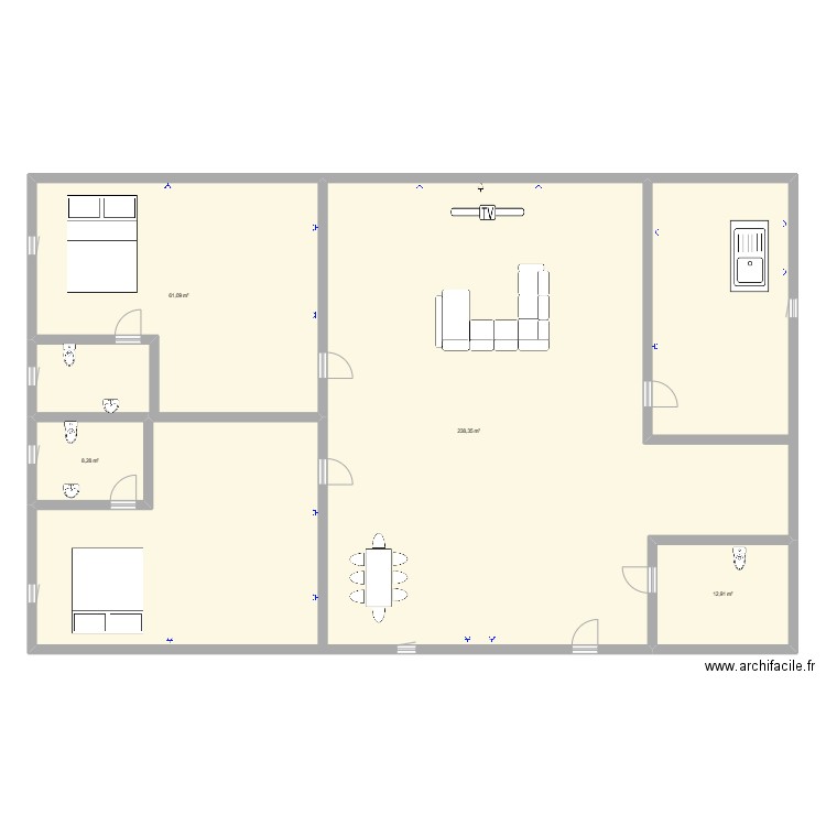 2 chambre salon. Plan de 4 pièces et 321 m2