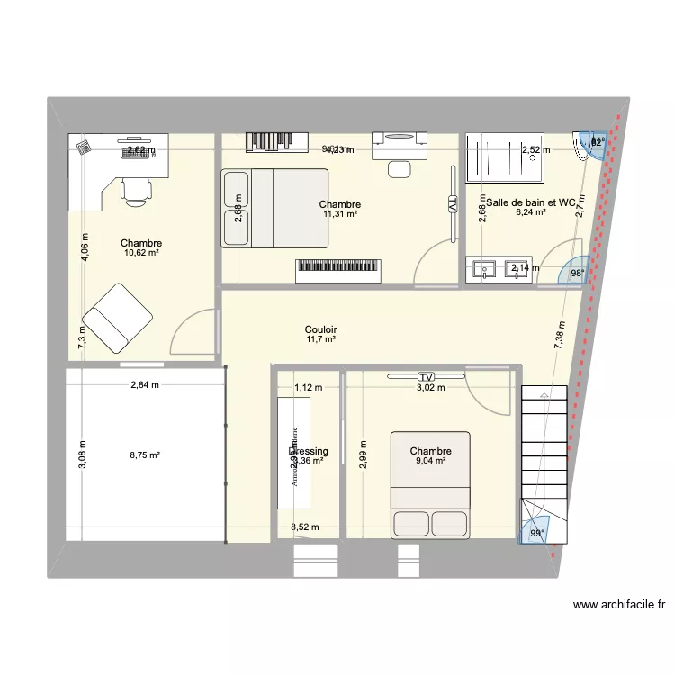 ETAGE 1 GUILLAC. Plan de 7 et 116 m² ETAGE 1 GUILLAC. Plan de 7 et 116 m²