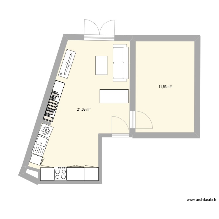 jojo. Plan de 2 pièces et 33 m2