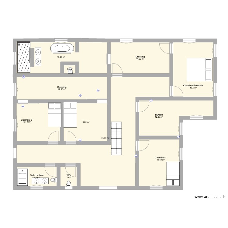 Etage 1 BUREAU. Plan de 12 pièces et 140 m2