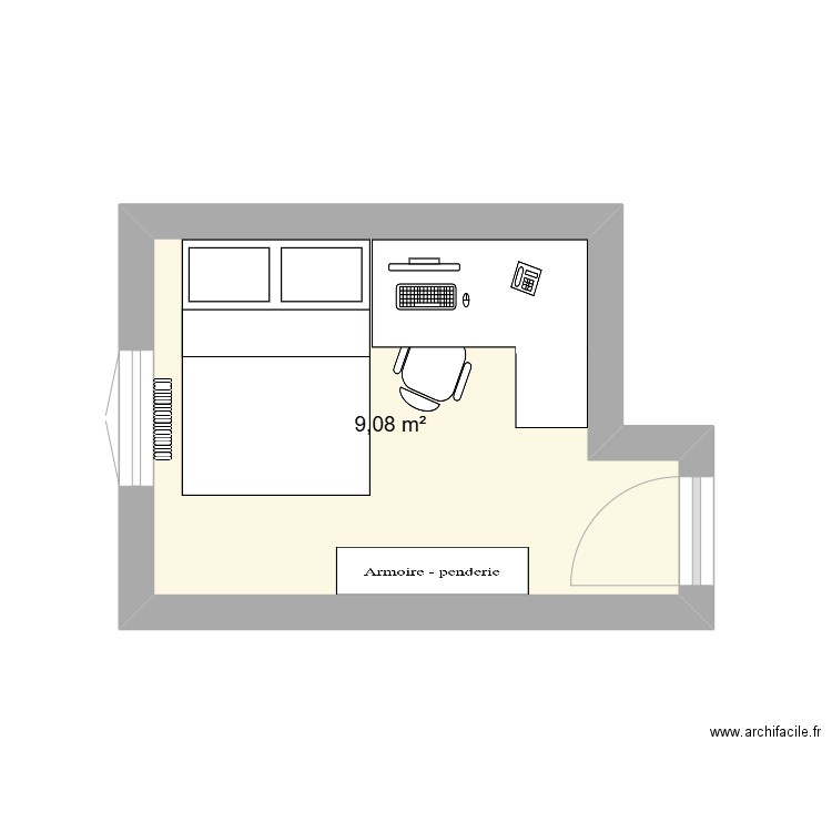 chambre 1. Plan de 1 pièce et 9 m2
