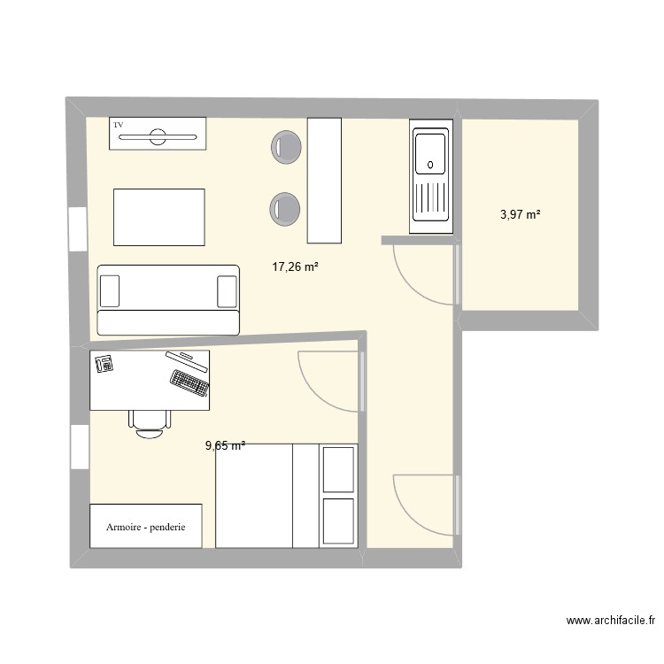 APPART. Plan de 3 pièces et 31 m2