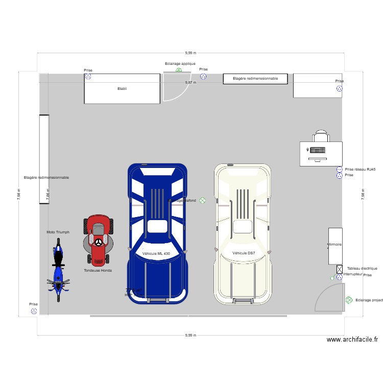 garage. Plan de 2 pièces et 157 m2