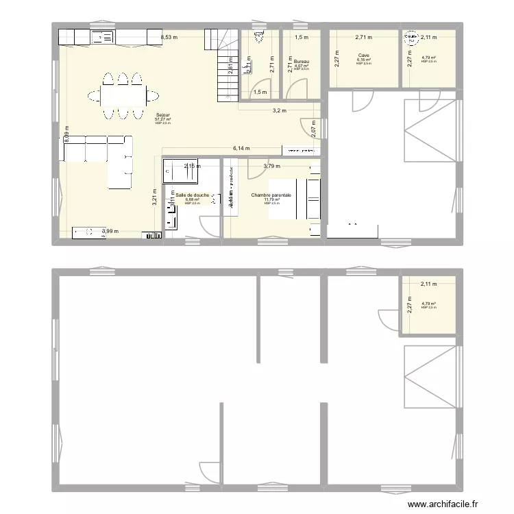 Rez de chauss&eacute;e. Plan de 7  et 96 m²