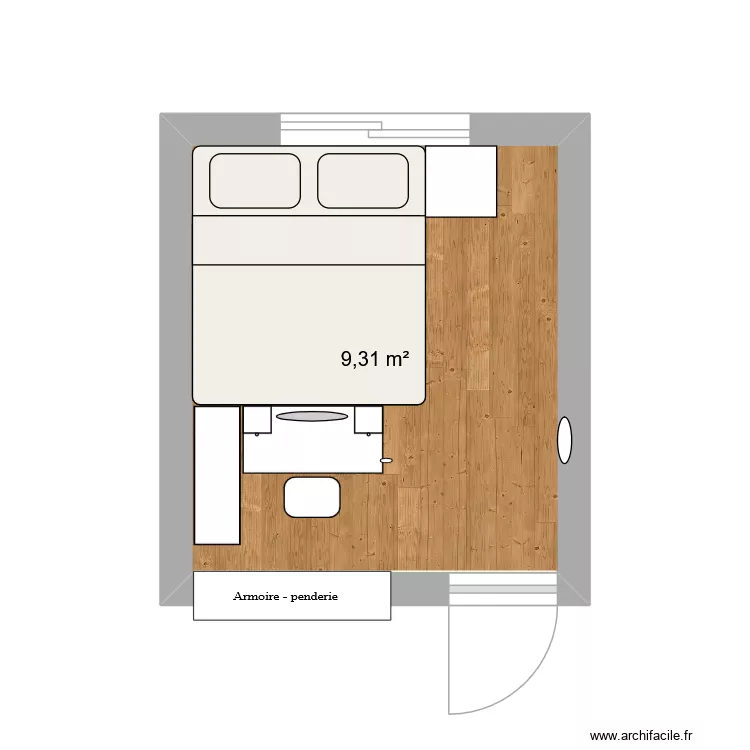 chambre Plume. Plan de 1 Pièce et 9 m² chambre Plume. Plan de 1 Pièce et 9 m²
