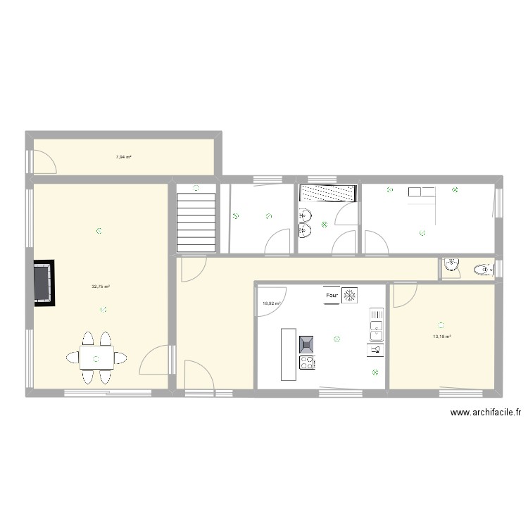 Rez chausée Papa. Plan de 4 pièces et 73 m2