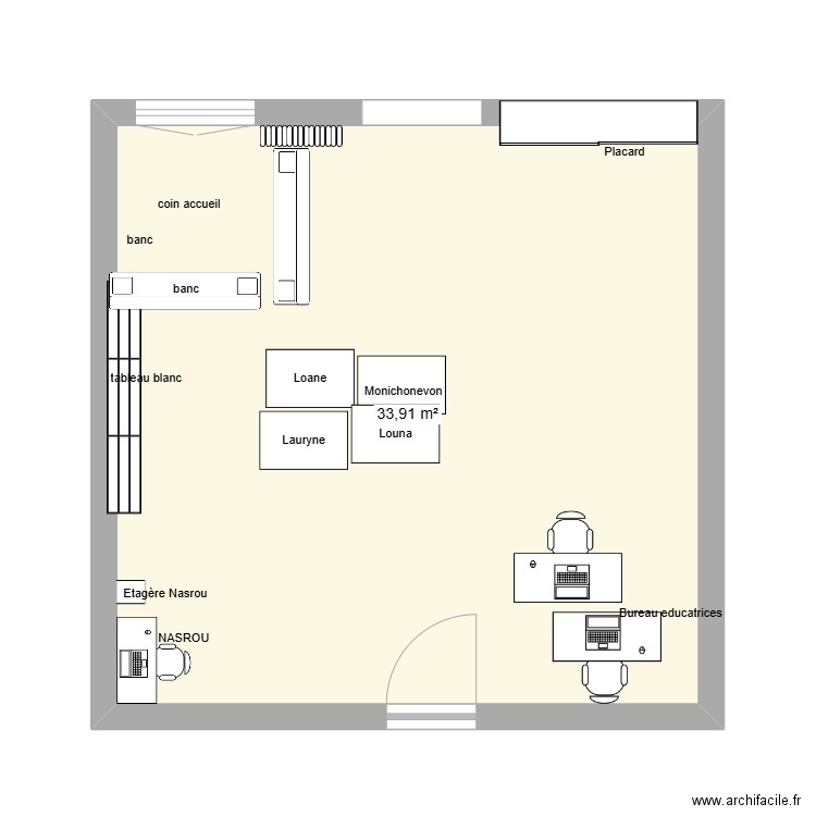 salle 1. Plan de 1 pièce et 34 m2