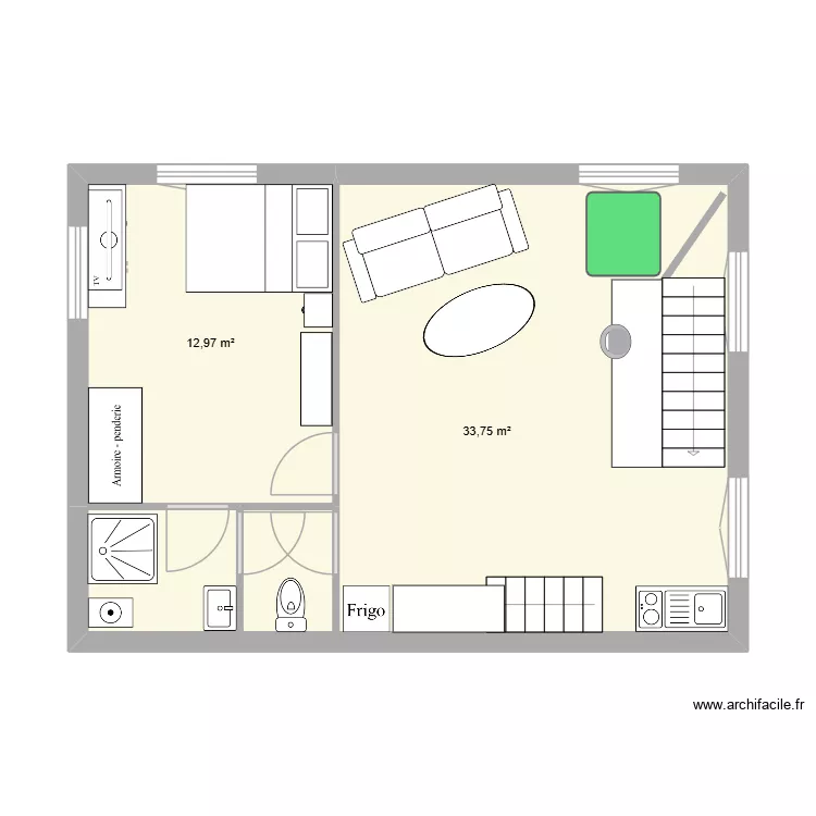 appart la palmyre v2. Plan de 2  et 47 m²