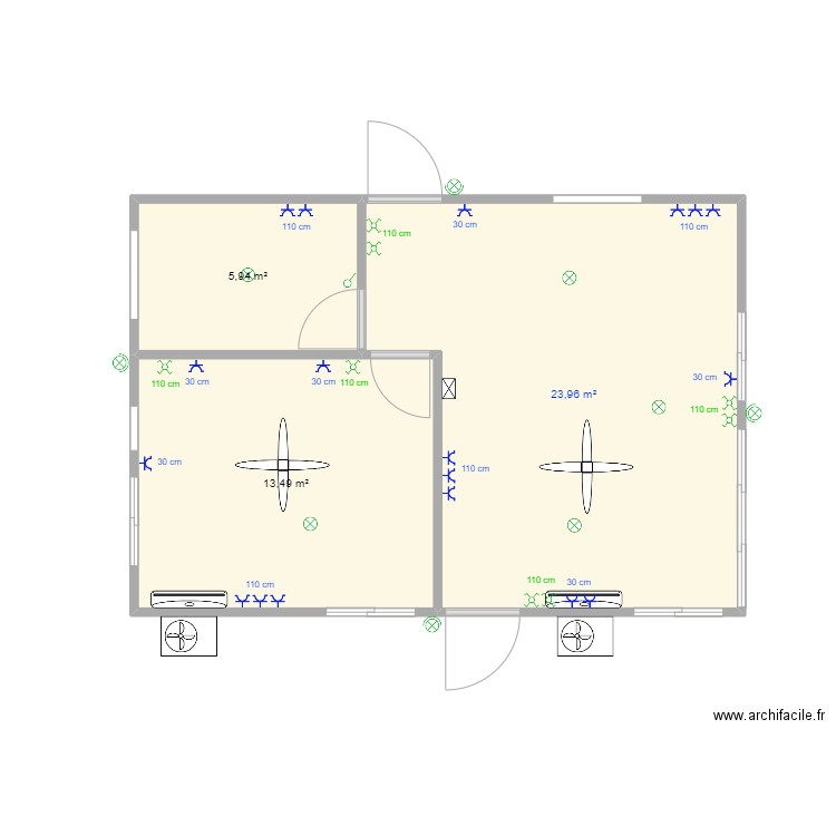 SCI TANK. Plan de 3 pièces et 43 m2