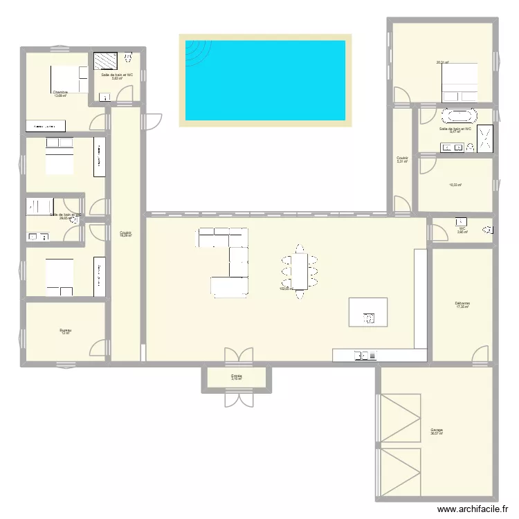 MAISON EN U. Plan de 14  et 288 m²