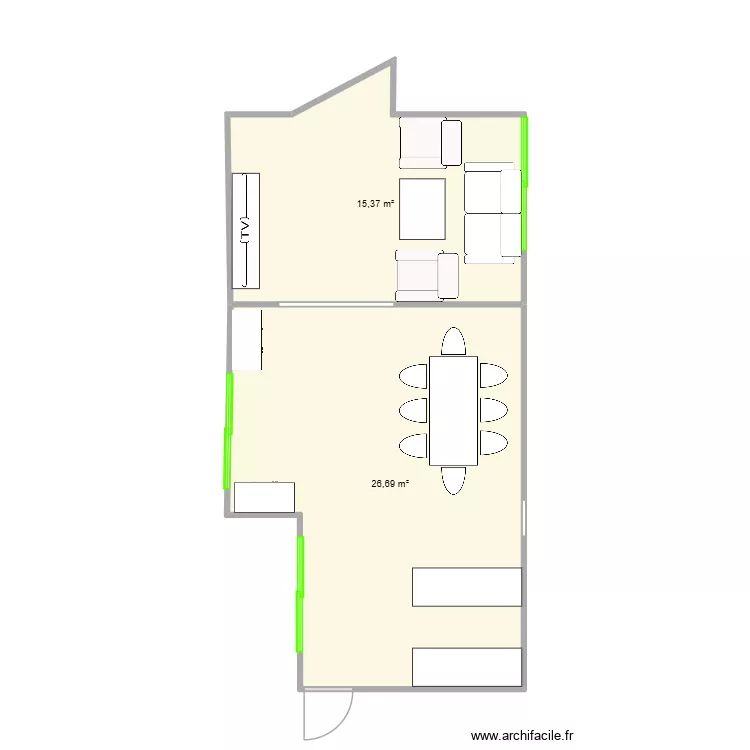 salon. Plan de 2  et 42 m²