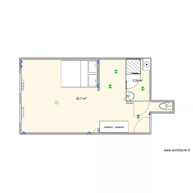 studio Saint-Sulpice. Plan de 2 pièces et 25 m²