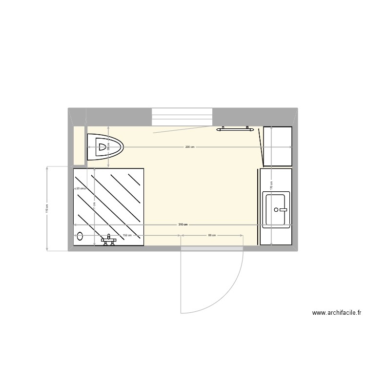 SDB Michèle1. Plan de 2 pièces et 5 m2