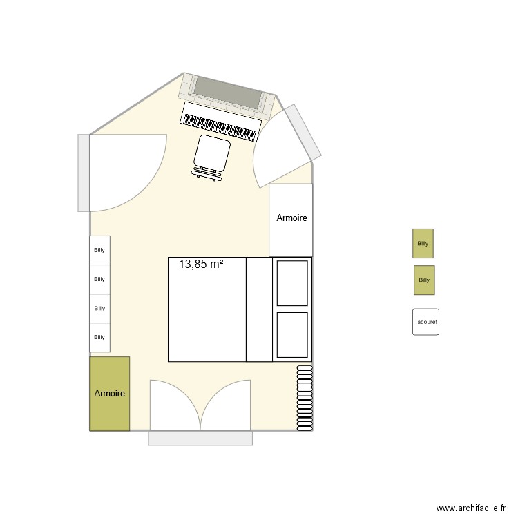 Chambre. Plan de 1 pièce et 14 m2