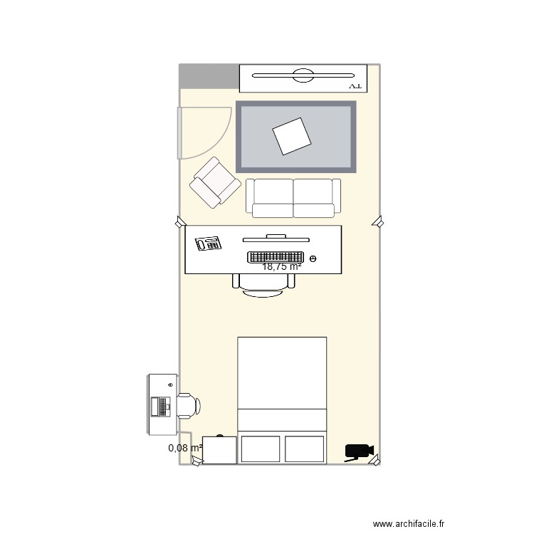 Chambre. Plan de 2 pièces et 19 m2