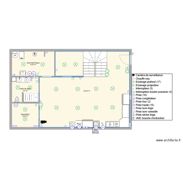 sous sol saint maur. Plan de 4 pièces et 77 m2