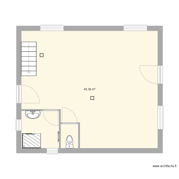 claire. Plan de 1 pièce et 45 m2