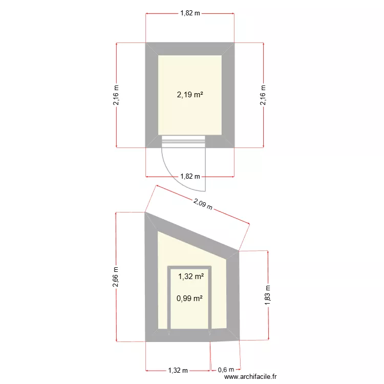d&eacute;barras. Plan de 3 pièces et 4 m²