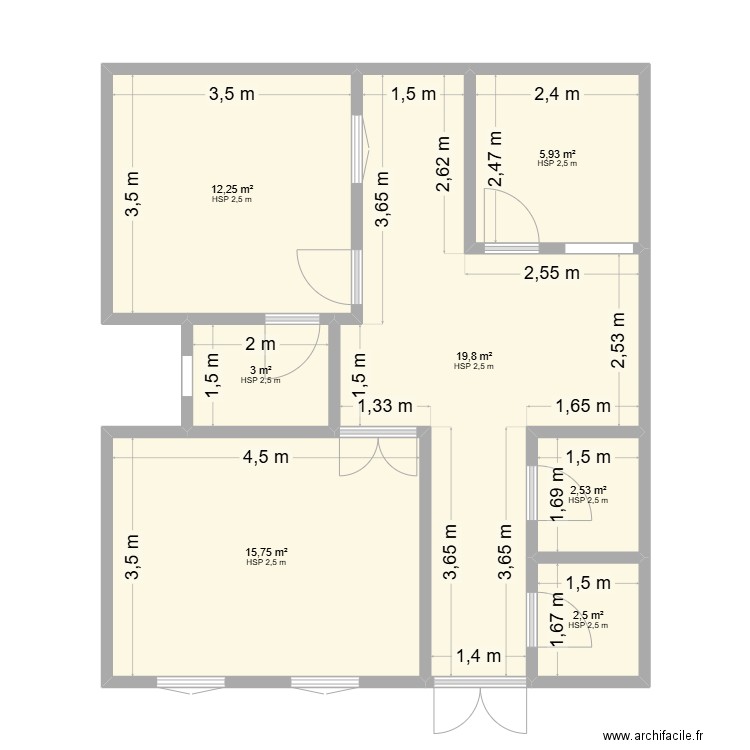 Appartement. Plan de 7 pièces et 62 m2