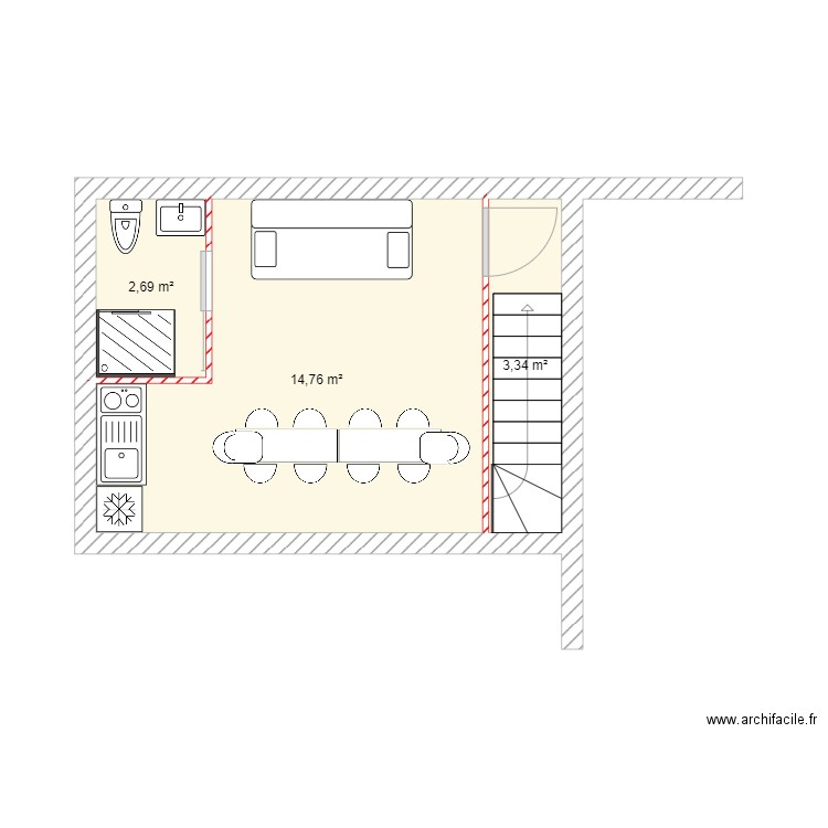 PHARMACIE POND'AIN ETAGE V1. Plan de 3 pièces et 21 m2