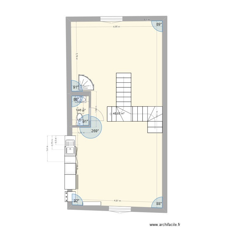 PAM HC etage 1. Plan de 2 pièces et 48 m2