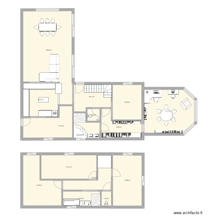 Projet projet 2. Plan de 14 pièces et 182 m2
