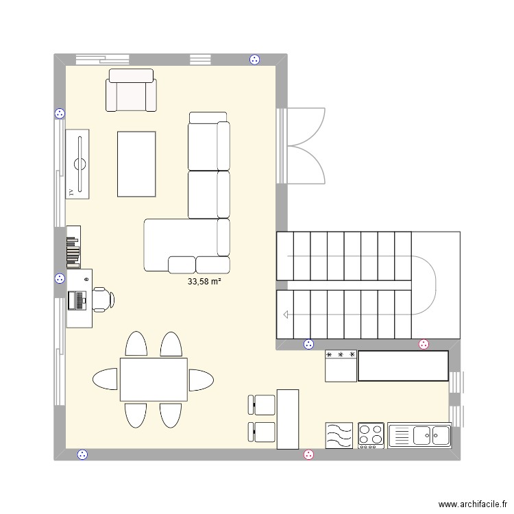 RDC 1. Plan de 1 pièce et 34 m2