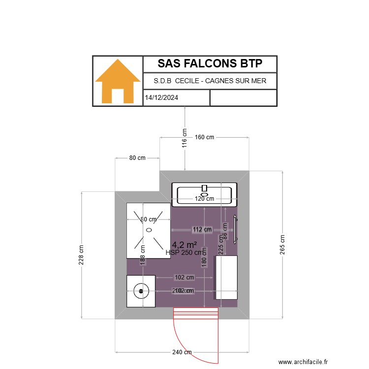 SDB CECILE. Plan de 1 pièce et 4 m2